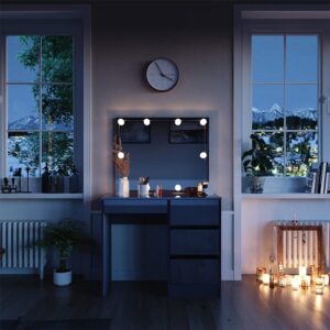 Schminktisch mit Spiegel & LED-Beleuchtung Anthrazit 90x75cm 90x75x40cm Spanplatte Schwarz Vicco Möbel Schlafzimmermöbel Schminktische