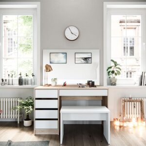 wohnli-moebel-suche-M24137761-1 Schminktisch mit Bank Weiß/Sonoma 120x75cm 120x75x55cm Spanplatte Weiß Vicco Möbel Schlafzimmermöbel Schminktische