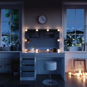wohnli-moebel-suche-M24137763-1 Schminktisch mit LED Beleuchtung und Hocker Weiß 120x75cm 120x75x55cm Spanplatte Weiß Vicco Möbel Schlafzimmermöbel Schminktische