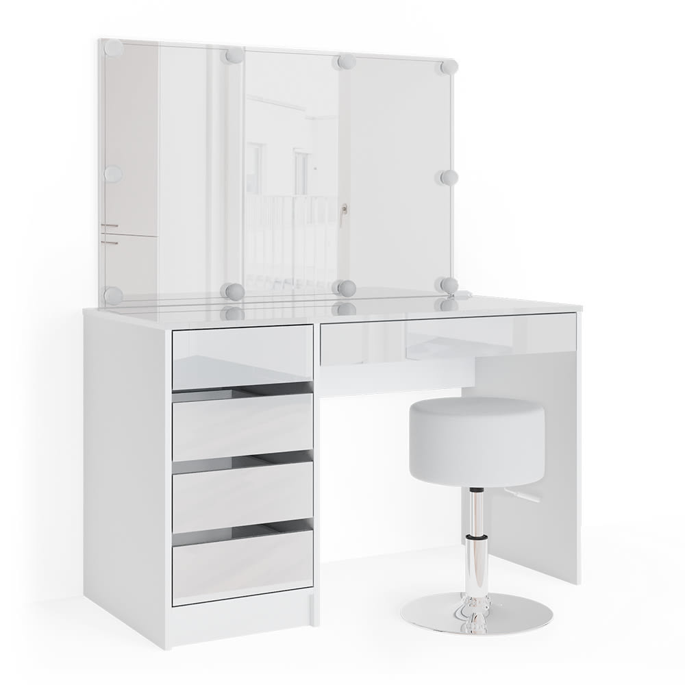 wohnli-moebel-suche-M24137763 Wohnli Möbelsuche - Schminktisch mit LED Beleuchtung und Hocker Weiß 120x75cm