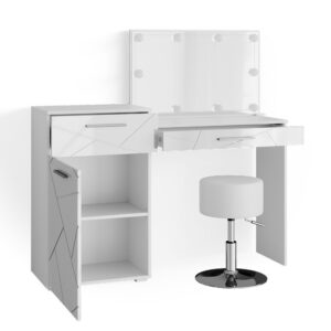 wohnli-moebel-suche-M24137765 Wohnli Möbelsuche - Schminktisch mit LED Beleuchtung und Hocker Weiß 135x90cm
