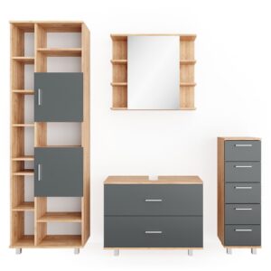 Wohnli Möbelsuche - Badmöbel-Set 4-teilig Anthrazit/Goldkraft Eiche 80x60.8cm