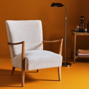 wohnli-moebel-suche-M24138742-1 Sessel aus massiver Eiche mit Leinensitz - L66 cm 66x79x73cm Holz Beige Signature Sofas und Sessel Sessel, Poufs und Fußbänke Sessel
