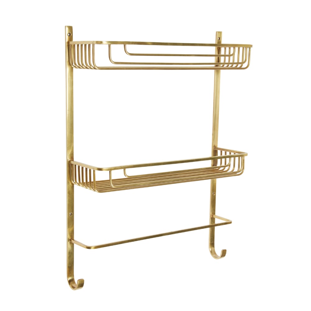 Wohnli Möbelsuche - Wandregal 2 Stufen mit Handtuchhalter Messing golden - H56 cm