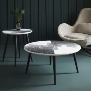 Couchtisch mit abstraktem Gemälde auf der Tischplatte - L80 cm 80x38x80cm Holz Grau Signature Möbel Wohnzimmermöbel Couchtische