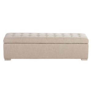 Truhenbank aus Leinenstoff - L140 cm 140x39x44cm Stoff Beige Signature Möbel Schlafzimmermöbel Bettbänke