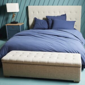 Truhenbank aus Leinengeflecht - L140 cm 140x39x44cm Stoff Beige Signature Möbel Schlafzimmermöbel Bettbänke