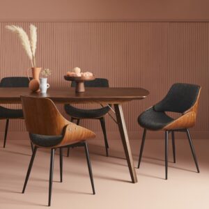 Stuhl mit Walnuss-Finish und grauem Stoffsitz - H78 cm 56x78x54cm Stoff Grau Signature Möbel Esszimmermöbel Stühle