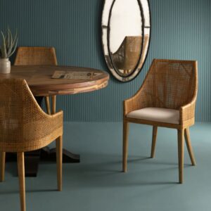 Rattanstuhl mit abnehmbarem Stoffsitz - H88 cm 56x88x58cm Stoff Braun Signature Möbel Esszimmermöbel Stühle