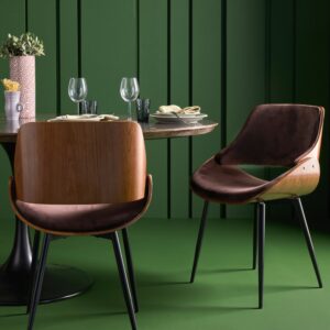 Brauner Samtstuhl mit Metallgestell - H78 cm 56x78x54cm Metall Braun Signature Möbel Esszimmermöbel Stühle