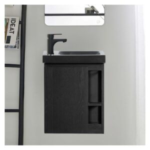 wohnli-moebel-suche-M24139146-1 Schwarzes Waschbeckenset mit seitlicher Ablage und Wasserhahn 23x53x41cm Holz Schwarz Mob In Möbel Badezimmermöbel Waschtische