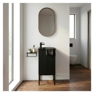 wohnli-moebel-suche-M24139147-1 freistehendes Waschbecken + Spiegel 23x88x41cm Holz Schwarz Mob In Möbel Badezimmermöbel Waschtische