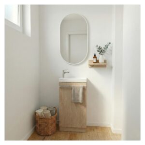 Waschbecken + Spüle + Wasserhahn + Spiegel 21x88x41cm Holz Braun Mob In Möbel Badezimmermöbel Waschtische