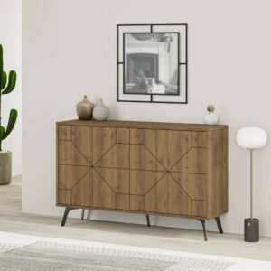 Kommode Holzeffekt eiche 123x35  cm 123x77x35cm Holz Braun Dmora Möbel Esszimmermöbel Sideboards, Highboards & niedrige Anrichten