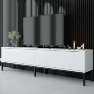 Fernsehschrank Holzeffekt weiß schwarz 180x30  cm 180x47x30cm Holz Weiß Dmora Möbel Wohnzimmermöbel TV-Möbel