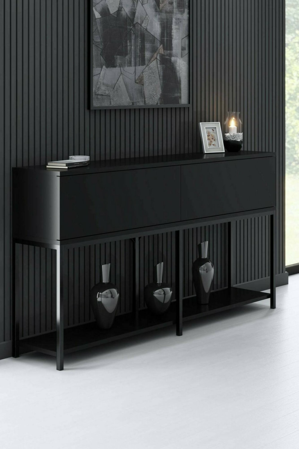 Kommode Holzeffekt schwarz 150x30  cm 150x80x30cm Holz Schwarz Dmora Möbel Esszimmermöbel Sideboards, Highboards & niedrige Anrichten