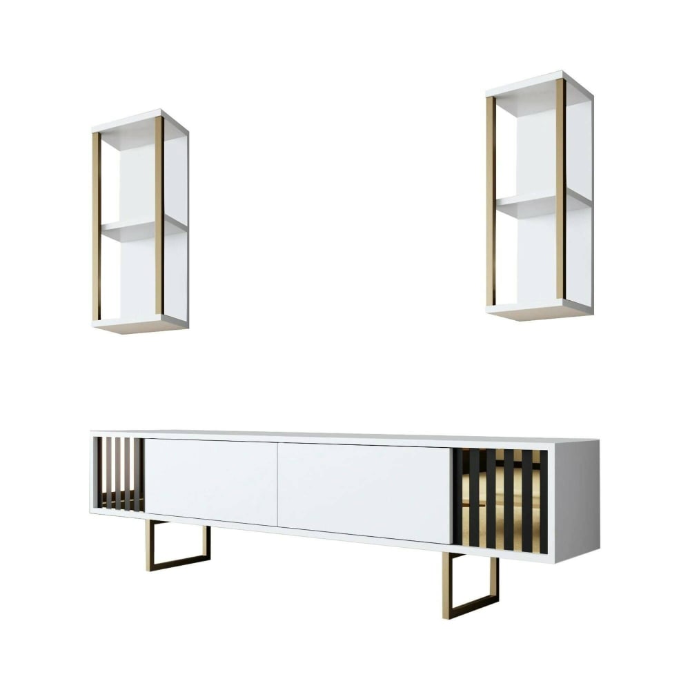 Wohnli Möbelsuche - Fernsehschrank Holzeffekt weiß schwarz 180x30  cm