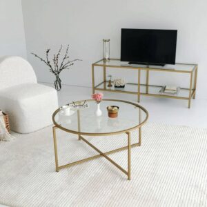 Couchtisch aus Metall gold 83x83x40h cm 83x40x83cm Metall Gold Dmora Möbel Wohnzimmermöbel Couchtische
