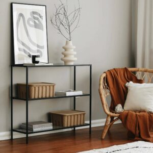 Konsolentisch im Glas schwarz 100x30  cm 100x85x30cm Metall Schwarz Dmora Möbel Wohnzimmermöbel Konsolentische