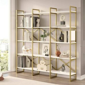 wohnli-moebel-suche-M24141198-1 Bücherregal Holzeffekt weißes gold 170x30 cm 170x175x30cm Holz Weiß Dmora Möbel Wohnzimmermöbel Bücherregale