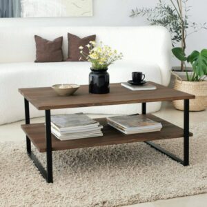 Wohnzimmertisch Holz walnuss 85x60  cm 85x40x60cm Metall Braun Dmora Möbel Wohnzimmermöbel Couchtische