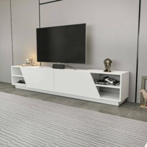 Fernsehschrank Holzeffekt weiß 240x37  cm 240x47x37cm Holz Weiß Dmora Möbel Wohnzimmermöbel TV-Möbel