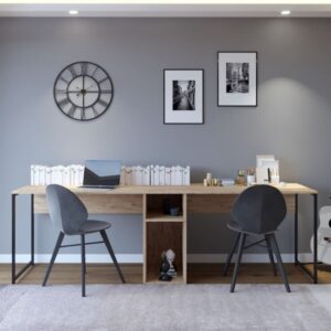 Holzschreibtisch für 2 Personen mit Nischen 240x74x60cm Spanplatte Braun Concept Usine Möbel Büromöbel Schreibtische
