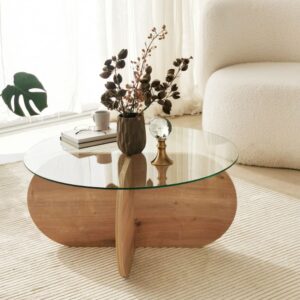 wohnli-moebel-suche-M24141339-1 Couchtisch aus Holz mit Glasplatte 30x123x30cm Holz Braun Concept Usine Möbel Wohnzimmermöbel Couchtische