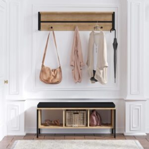 wohnli-moebel-suche-M24141370-1 Wandgarderobe aus Holz und Schwarz mit 3 Fächern 100x43x35cm Spanplatte Braun Concept Usine Möbel Esszimmermöbel Sideboards, Highboards & niedrige Anrichten