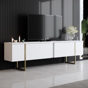 TV-Schrank weiß und gold 2 Türen 180cm 180x50x30cm Spanplatte Weiß Concept Usine Möbel Wohnzimmermöbel TV-Möbel
