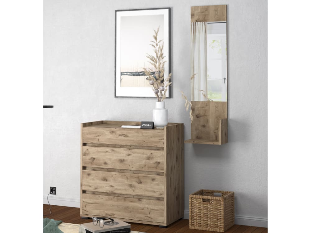 Kommode mit 4 Schubladen in Eichenoptik 35x80x80cm Spanplatte Braun Loft24 Möbel Schlafzimmermöbel Kommoden