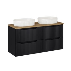 Doppelwaschtisch und Hängesäule 120cm Schwarz und Holzoptik 120x59x40cm Spanplatte Schwarz Petits meubles Möbel Badezimmermöbel Waschtische