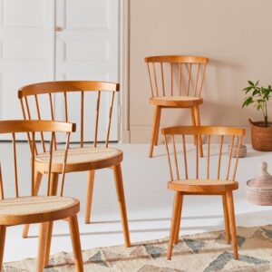 4er-Set Stühle naturfarben aus Holz und Rohrgeflecht 53x76x53cm Rohrgeflecht Beige sweeek Möbel Esszimmermöbel Stühle