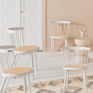 4er-Set Stühle weiß aus Holz und Rohrgeflecht 53x76x53cm Rohrgeflecht Weiß sweeek Möbel Esszimmermöbel Stühle