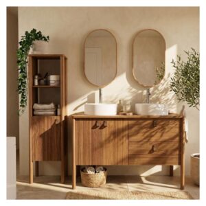 wohnli-moebel-suche-M24144430-1 Möbel 120 cm Waschbecken Armaturen Spiegel Hochschrank 120x78x50cm Holz Braun Mob In Möbel Badezimmermöbel