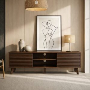 TV-Möbel mit gerillten Fronten in Holzoptik B140 cm 135x52x39cm Spanplatte Braun Calicosy Möbel Wohnzimmermöbel TV-Möbel
