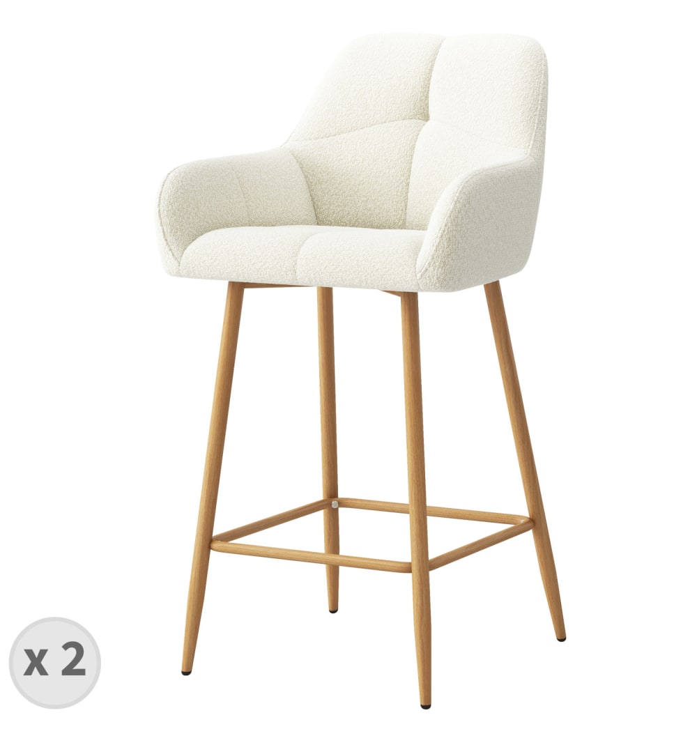 Wohnli Möbelsuche - Barstuhl aus Stoff Cozy Ecru und Eichenholz (x2)