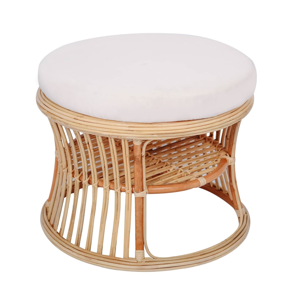Wohnli Möbelsuche - Hocker aus Rattan und Stoff Beige