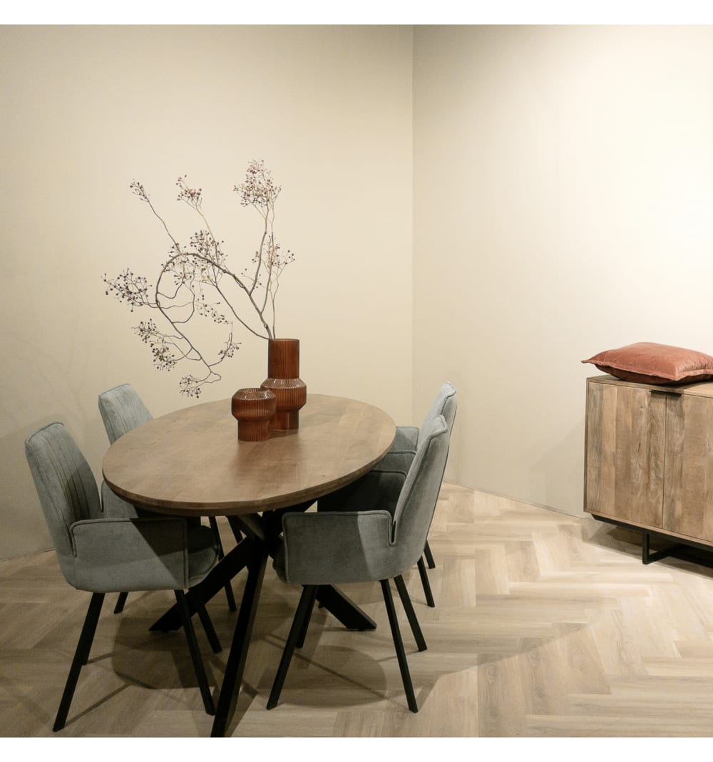 Ovaler Esstisch für 8/10 Personen, L. 210 cm, Mangoholz und Metall 210x76x100cm Holz Braun Moloo Möbel Esszimmermöbel Esstische