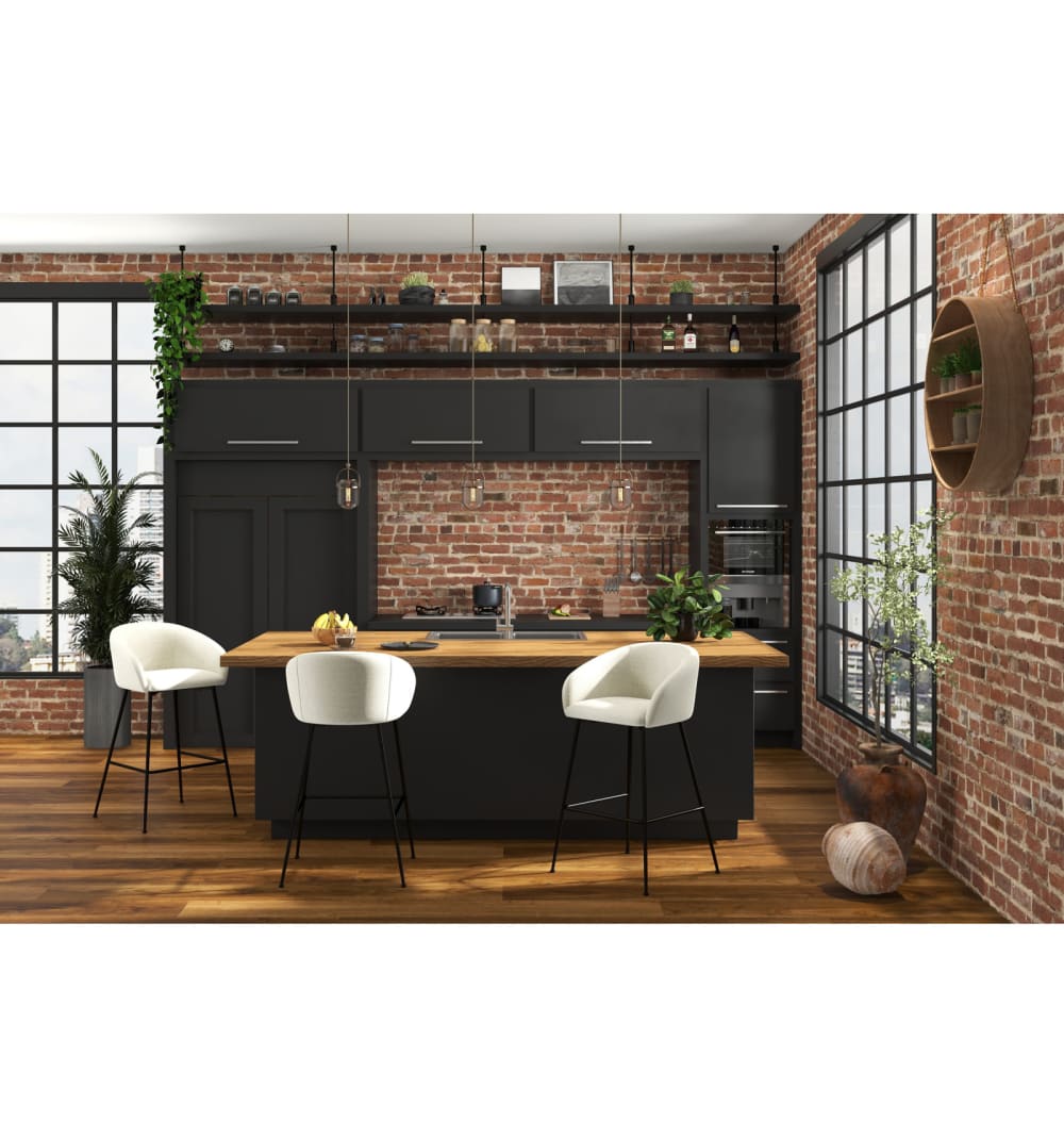 2er Set Barstuhl aus luxuriösem Ecru-Stoff und schwarzem Metall 53x89x57cm Stoff Weiß Moloo Möbel Esszimmermöbel Barhocker