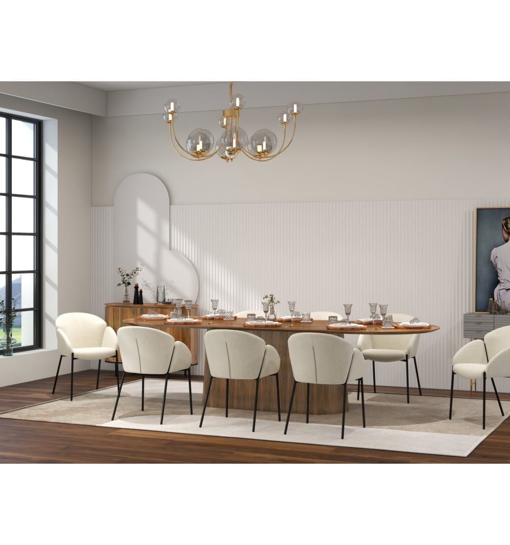 2er Set Stuhl aus luxuriösem Ecru-Stoff und schwarzem Metall 61x79x54cm Stoff Weiß Moloo Möbel Esszimmermöbel Stühle