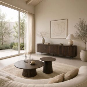 wohnli-moebel-suche-M24147550-1 Runder Couchtisch D80 cm aus massivem braunem Holz 80x38x80cm Holz Braun Moloo Möbel Wohnzimmermöbel Couchtische