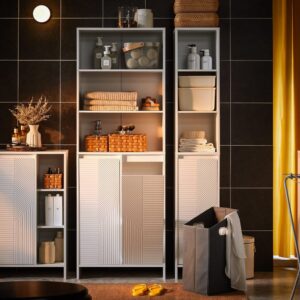 wohnli-moebel-suche-M24147865-1 Hochschrank mit wäschesack aus weiß 60x170x30cm Spanplatte Weiß SoBuy Möbel Badezimmermöbel Bad-Hochschränke