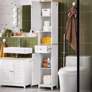 wohnli-moebel-suche-M24147866-1 Hochschrank mit 1 offenem fach aus weißnatur 32x170x30cm Spanplatte Weiß SoBuy Möbel Badezimmermöbel Bad-Hochschränke