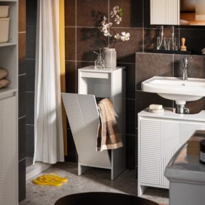 wohnli-moebel-suche-M24147886-1 Wäscheschrank mit ausklappbarem wäschesack aus weiß 30x87x30cm Spanplatte Weiß SoBuy Möbel Badezimmermöbel