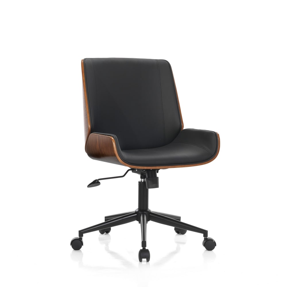 wohnli-moebel-suche-M24148746 Wohnli Möbelsuche - Bürostuhl aus Holz mit schwarzem Lederbezug