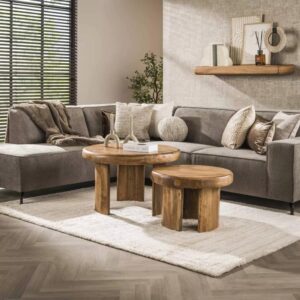wohnli-moebel-suche-M24149025-1 Set aus 2 runden Couchtischen aus Mangoholz 80x52x80cm Holz Braun Mathi Design Möbel Wohnzimmermöbel Couchtische