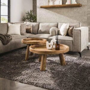 wohnli-moebel-suche-M24149027-1 Rundes Couchtisch-Set aus Mangoholz 80x47x80cm Holz Braun Mathi Design Möbel Wohnzimmermöbel Couchtische