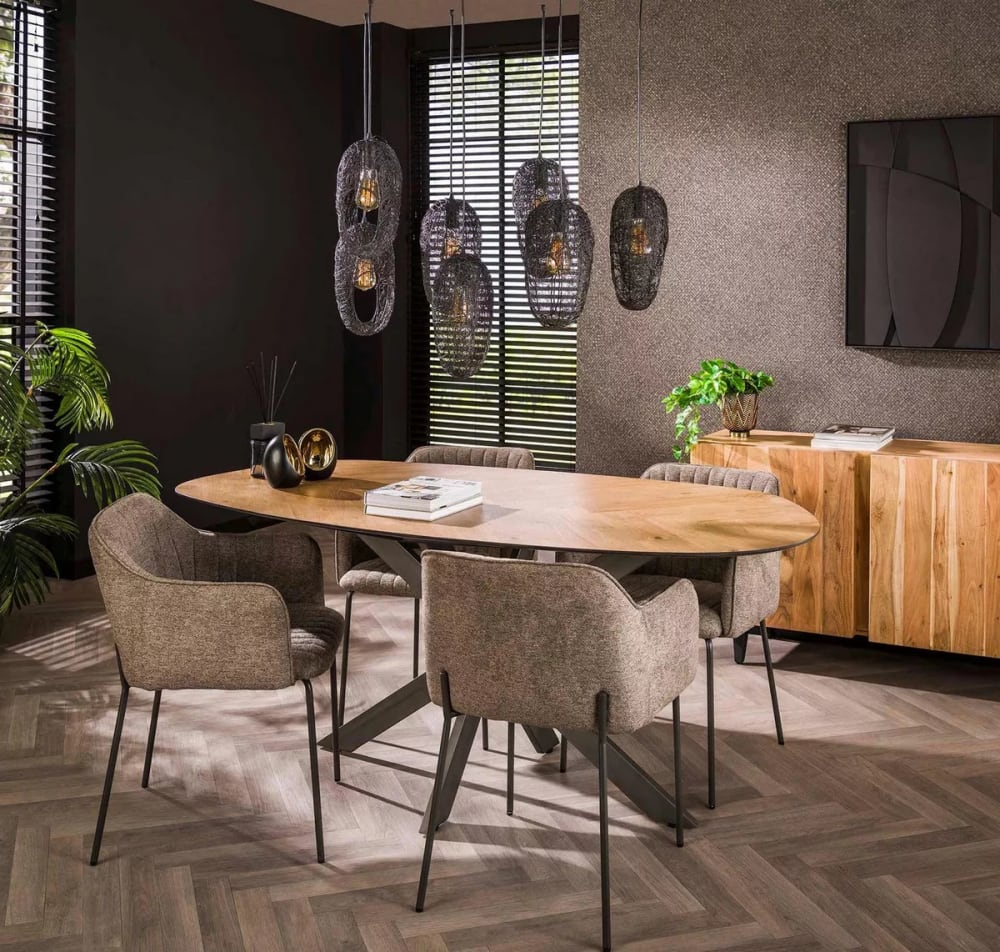 Esstisch aus Teakholz mit Stahlfuß 180x76x95cm Holz Braun Mathi Design Möbel Esszimmermöbel Esstische