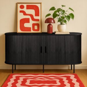 2-türiges Sideboard aus Melamin und Stahl 140 cm schwarz 140x76x40cm Holz Schwarz Oviala Möbel Esszimmermöbel Sideboards, Highboards & niedrige Anrichten